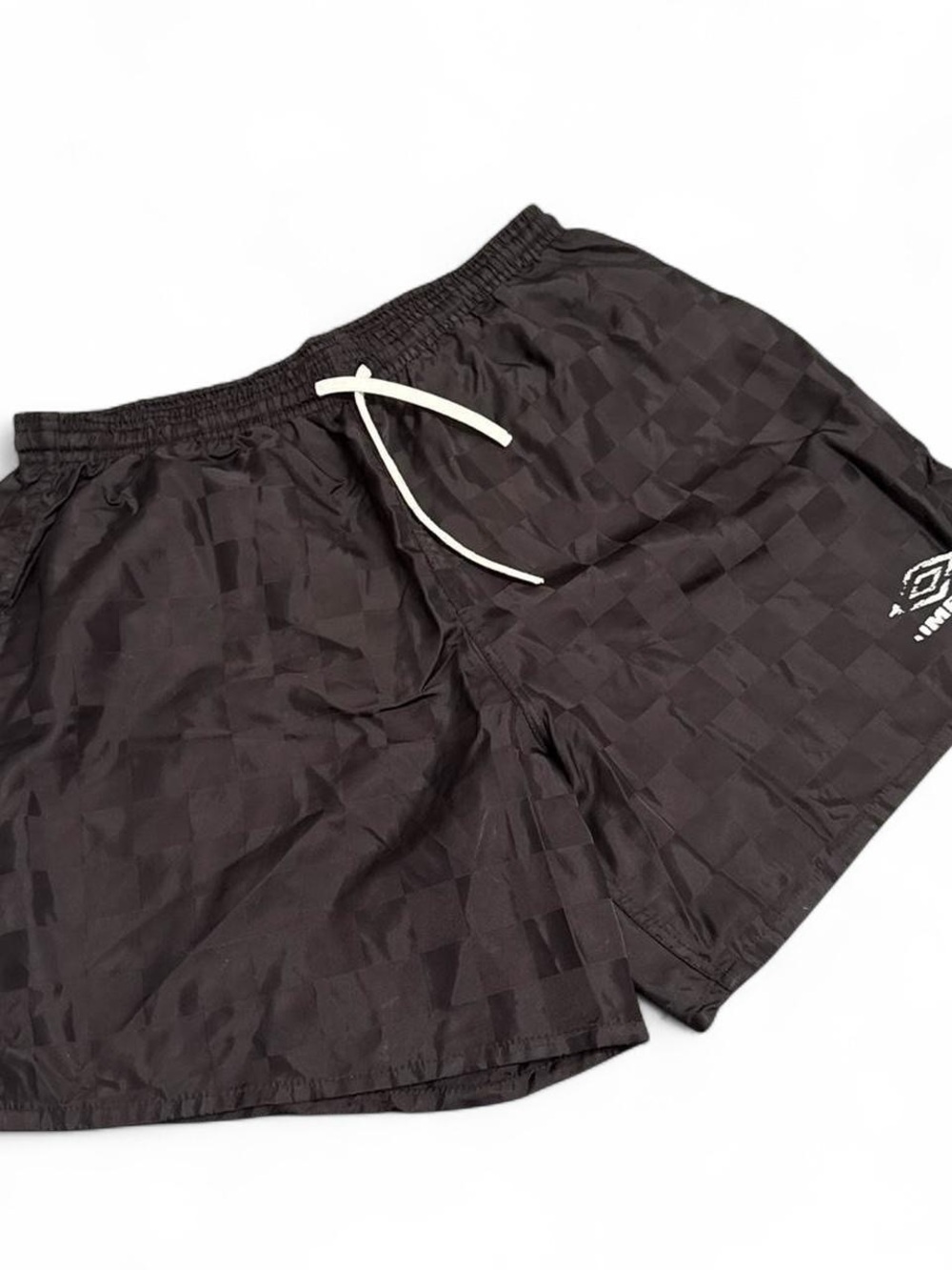 Vintage 90s Umbro Made in USA Black Checkered Print Lightweight Athletic Shorts